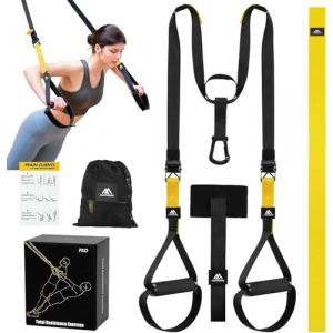 Flintronic Sangles de Suspension Kit d'entraînement, Kit d'entraînement à Suspension, d'entraînement à Suspension Tout-en-un avec Sangles Réglables pour Brûler des Graisses, Construire du Muscle-Jaune (flintronic, neuf)