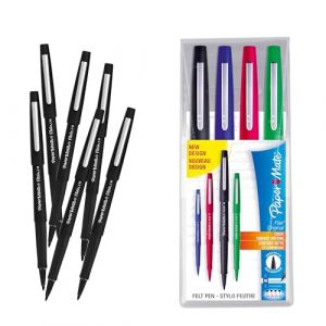 Papermate Flair Original Lot de 4 marqueurs de couleurs assorties Papermate Black Flair Lot de 6 stylos d'écriture vibrants pour projets créatifs, dessin précis et tâches quotidiennes. (DLM Direct FR, neuf)