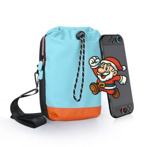 MMOBIEL Sac à Bandoulière de Voyage pour Nintendo Switch 2 Sacoche Sling avec Poche Frontale à Cordon pour Joy-Con, Console et Accessoires – Housse de Transport Compacte Gaming – Bleu/Orange (Menko Telekom, neuf)