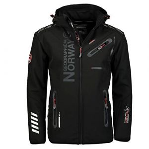 Geographical Norway Royaute Men Distribrands - Veste Softshell Homme Impermeable - Manteau Respirant À Capuche Outdoor - Blouson Coupe Vent Tactique Resistant Hiver (Noir_Noir M) (Espace Sport, neuf)