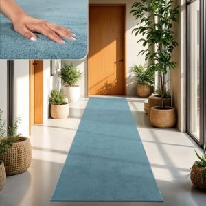 TT Home Tapis Poil Ras Tapis De Salon Monochrome Design Moderne Lavable, Couleur: Bleu Clair Turquoise, Dimension:100x200 cm (marche-de-tapis, neuf)