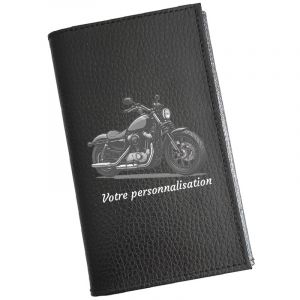 Syl'la &ndash; Etui Carte Grise Porte-papiers Voiture Permis Cuir Noir &ndash; Moto Harley Grise Personnalis&eacute; avec Votre Pr&eacute;nom - pour Homme ou Femme (sylla city, neuf)
