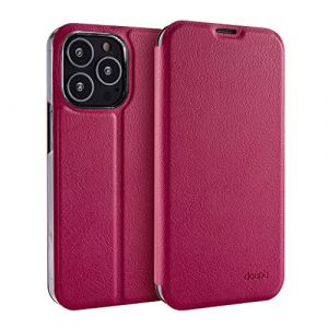 doupi Flip Cover pour iPhone 13 Pro (6,1 Pouces), Étui à Rabat Magnétique Coque Style Livre Protection Housse avec Support, Rouge Rose (GLEXD Shop, neuf)