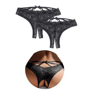ohyeahlady Tanga Ouvert Femme Grande Taille String Fendu Dentelle sans Couture Culotte Coton Invisible Tenu Hot Dessous Ronde Slip Bresilien sous Vetements Feminins Lingerie Ouvert(XXL,2 Noir) (ohyeahlady, neuf)
