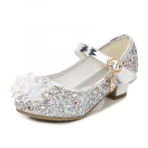 Eleasica Fille Chaussures de Princesse Reine des Neiges Elsa Chaussures pour Déguisement Cendrillon Talon Haut Cristal Fleur Paillettes Noël Carnaval Soirée Mariage Cocktail,Argenté,28 (Eleasica, neuf)