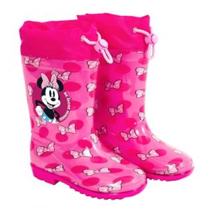 Bottes de Pluie Enfant Minnie Mouse - Chaussure Fillette Impérmeables Rose Fuchsia École Maternelle - Disney Boots Fille avec Cordon de Serrage et Semelle Antidérapante Neige Boue (Fuchsia, 22/23 EU) (PERLETTI, neuf)