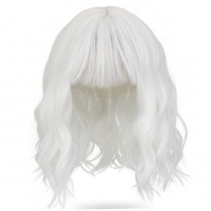 Perruque blanche courte, perruque blanche longueur d'&eacute;paule avec frange cheveux synth&eacute;tiques boucl&eacute;s ondul&eacute;s pour femmes et filles &agrave; utiliser pour les soir&eacute;es cosplay au quotidien, avec frange (SniugCosa, neuf)