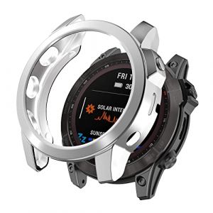KUTEWEU Coque pour Garmin Fenix 7/Fenix 7 Solar/Fenix 7 Sapphire Solar, Silicone &eacute;tui Housse Cover Transport, TPU &Eacute;tui Mince Portable Antichoc Etui pour Garmin Fenix 6 GPS (Argent) (KUTEWEU, neuf)