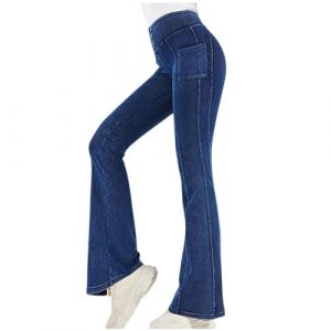 Pantalon Femme Taille Elastique Chic Jean Taille Haute Flare Hanche Amincissant Pantalon Patte D'Elephant Femme Jean Wide Leg Ultra Confortable Ceinture Elastiqu&eacute;E Jegging Extensible Yoga Fluide Denim (FATUS, neuf)
