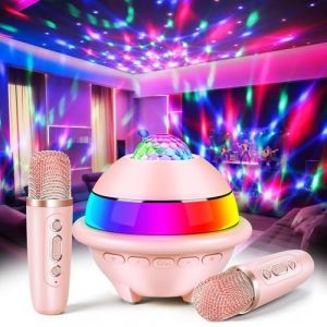 BuntWunder Micro Karaoke Enfant avec Lumineux LED Disco, Enfant Enceinte Karaok&eacute; Portable avec 2 Microphone sans Fil Bluetooth, Micro Enfant pour Chanter, Jouet Cadeau Paques Fille (Rose) (Phoenixsystem DreamCold Kft., neuf)