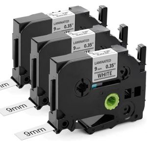 Suminey Ruban Cassette compatible pour Brother P-touch TZe-221 TZe221 9mm Noir sur Blanc Ruban, Lamin&eacute; Recharge pour Brother Ptouch 1000 1010 H100 1005 1090 1250, Paquet de 3 (Suminey, neuf)