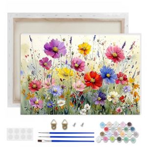 AIRDEA Fleur Sauvage Peinture Numero Adulte, DIY Kit Activité Manuelle Peinture Acrylique, Floral Peinture par Numero Adulte avec Pinceaux et Acryliques pour la Décoration Maison 30X20 cm (Encadrée) (AIDIYA Direct, neuf)