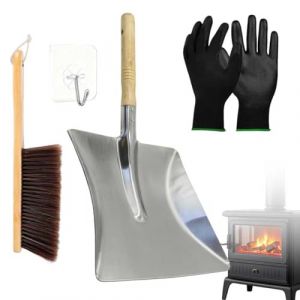 Serviteur Chemin&eacute;e, Ensemble serviteur de chemin&eacute;e 4 pi&egrave;ces, Accessoires de Poele a Bois, Pelle &agrave; cendres avec manche en bois, pour les Chemin&eacute;es, les Barbecues, pour l'Int&eacute;rieur et l'Ext&eacute;rieur, noir (SQSM-EU, neuf)