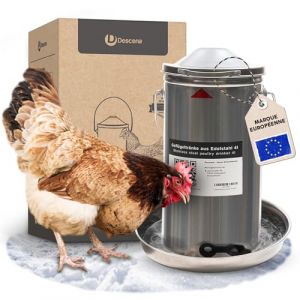 Abreuvoir Poule Automatique 4 L en Acier Inoxydable &ndash; Abreuvoir Poules INOX ext&eacute;rieur pour poulailler, Niveau d'eau Constant, Distributeur Eau Poule Durable, Usage Hiver (DESCENA, neuf)