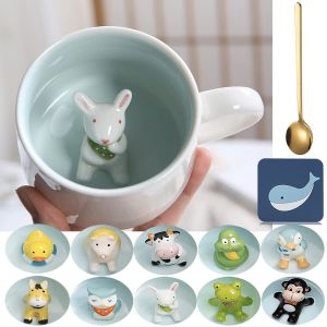 Arawat Tasse Lapin 3d Tasse Lapin Cadeau Drôle Animal Tasse à café Céramique 350 ml Tasse à thé avec cuillère & soucoupe Doux Thé Café Tasse Mignon Cadeau d'anniversaire pour ami Ami Tante (TianMeng FR, neuf)
