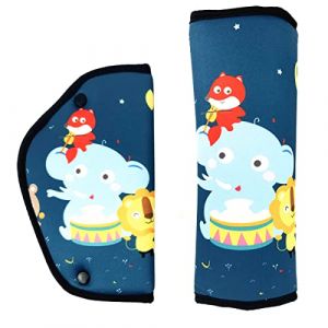 Coussin Ceinture Sécurité Enfant, Voiture Ceinture de Sécurité Ajusteur de Fourreau Ceinture Sécurité Coussinets d'Epaule pour les Enfants Protéger Cou/Epaules (Animal Party) (YAVO-EU, neuf)