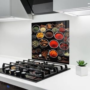 ARTHUB® Crédence de Cuisine en Verre 60x60 cm, Colorful Herbs Art | Protection Contre Les éclaboussures, Revêtement Mural en Carreaux, Plaque en Verre, Verre trempé, Aliments, Épices (ARTHUB - wall decor, neuf)