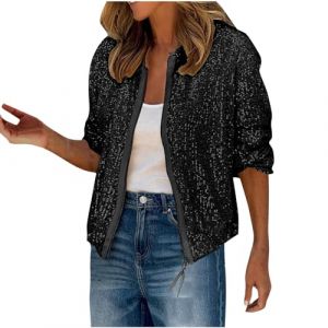 Veste Paillettes Femme Ete Legere Vestes Sequins Bomber &agrave; Paillettes Fermeture &eacute;clair Blouson Vestes Paillette Sparkly Veste Brillante Scintillante Paillette Cardigan Haut Tops Bolero Chic et Elegant (⭐⭐⭐⭐⭐AEGJEGVD⭐⭐⭐⭐⭐, neuf)