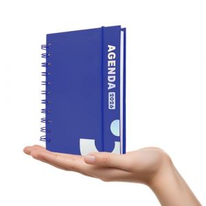 Agenda journalier 2026 avec anneaux, format 11 x 16 cm, parfait pour les rendez-vous et le travail &ndash; Couverture rigide &eacute;l&eacute;gante, design fonctionnel, agenda en italien de janvier &agrave; d&eacute;cembre (bleu) (Powersell ITA, neuf)