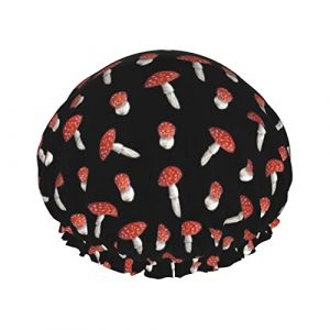 Bonnet de douche imperméable à motif de champignons noirs, bonnet de bain élastique pour cheveux, protection de l'environnement, bonnet de bain pour cheveux, double couche imperméable. (MiddleWen, neuf)