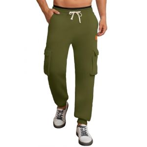 Tolaler Pantalon Jogging Homme Cargo Sport Travail Taille &Eacute;lastique D&eacute;contract&eacute; Poches Multiples Baggy Mode Pantalon de Surv&ecirc;tement Training Sport Workout Automne Hiver Vert Militaire L (YFEU-Direct, neuf)