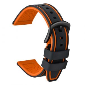 ULLCHRO Bracelet Montre Remplacer Silicone Bracelet Montre Bicolore - 20, 22, 24, 26mm Caoutchouc Montre Bracelet avec Acier Inoxydable Boucle Noir (20mm, Noir et Orange) (Ullchro-EU, neuf)