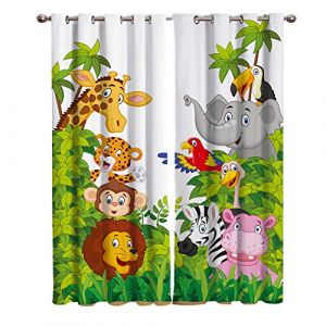 SDSONIU Animaux de la Jungle Dessin anim&eacute; Girafe Lion Enfants Rideaux Salon Chambre d&eacute;coration de la Maison adapt&eacute; aux Adultes et aux Enfants Rideaux Lot De 2 Rideau Rideau D&eacute;coration De Fen&ecirc;tre pour (lianjinshangmao, neuf)
