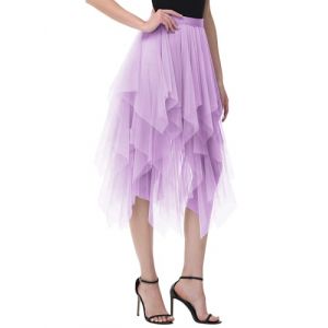 MERCIYD Jupe pliss&eacute;e en Tulle Asym&eacute;trique Tulle Jupe Courtes Jupes Midi Jupe d'&eacute;t&eacute; Goth Dentelle Robe Vintage Couleurs Vari&eacute;es (LIIOO, neuf)
