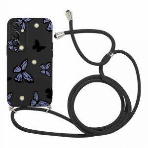 Foonary Coque pour Samsung Galaxy S24 Ultra 5G 6,8" avec Cordon, Cute Aesthetic Motif R&eacute;glable Collier Housse, Silicone &Eacute;tui Protection Case avec Corde Lanyard pour Samsung S24 Ultra 5G, Papillon 02 (BAROR TRADING, neuf)