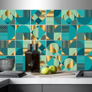 AREDE 32 x Feuilles Mural Stickers Carrelage 2D Imperm&eacute;ables Carreau de Ciment Adhesif, Autocollants Carreaux Dosseret pour Cuisine, Salle de Bain la D&eacute;coration &agrave; la Maison / 15 x 15 cm / T1050 (AREDE HOME DECOR, neuf)