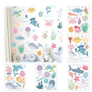 Autocollants Muraux Cr&eacute;atures de L'oc&eacute;an, Stickers Poissons Animaux Marins, autocollant en vinyle, Amovible Stickers, D&eacute;coration Murale pour Chambre Enfants, Salle de Bain, cuve (LIU ZHONGYAN UK SHOP, neuf)