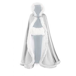 BEAUTELICATE Femme Cape à Capuche Longue Fausse Fourrure Manteau Poncho avec Capuchon Vintage Chaude pour Femme Mariée Mariage De Hiver Noël Halloween Médiévale Carnaval Deguisement Silver, 127cm (BEAUTELICATE-FR, neuf)