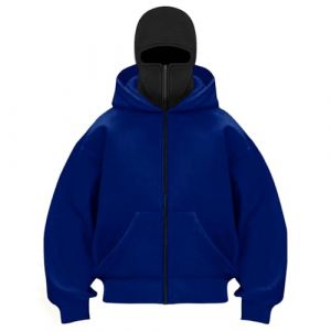 Flodxo Cagoule &agrave; capuche unisexe pour enfants gar&ccedil;ons filles fermeture &eacute;clair avec masque facial l&eacute;g&egrave;re &agrave; manches longues fantaisie athl&eacute;tique coupe-vent d&eacute;contract&eacute; hiver chaud, bleu, 14-15 ans (jingchun tiungslnren, neuf)