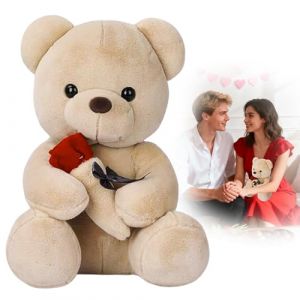 HBSFBH Peluche Ourson avec Rose, 23 cm Ours Peluche pour La Saint-Valentin, Nounours en Peluche avec Rose, Cadeau pour Petite Amie, Enfants, Anniversaire, Saint-Valentin (GRINADA S.R.L, neuf)