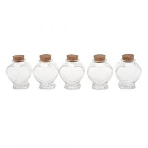 Lot de 5 mini bouteilles en verre avec bouchon en liège – Décoration de mariage et cadeau créatif – Bocaux en verre transparent pour bouteilles à message et plus encore – Forme de cœur (o-MSL-o, neuf)
