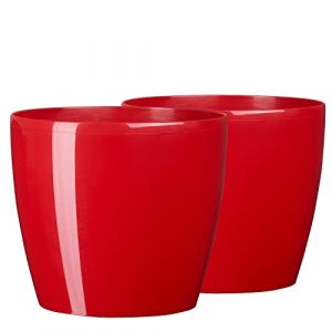 Tymar Pot de Fleurs, Pot de Plantes en Plastique, Lot de 2, Forme Ronde, Cache-Pot (Rouge, ø 25 cm) (Julmax, neuf)