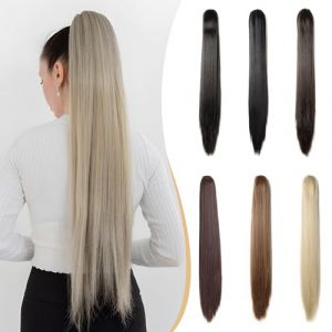 Benehair Postiche Queue de Cheval 53 Cm Longue Raides Clip Pince Ponytail Cheveux Naturel Postiche Cheveux Synthétique Ponytail Extension pour Femmes(Blond foncé mélangé avec blond platine, 140g) (fashion idol collection, neuf)