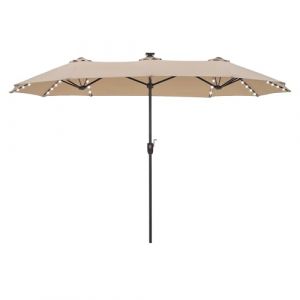 PHI VILLA Parasol de Jardin Ext&eacute;rieur,2x3,8m Parasol Double Face Rectangulaire avec LED Lampe et Manivelle,Protection Solaire pour Terrasse, R&eacute;sistant &agrave; l'Eau,Anti au vent,Beige (PHI VILLA-EU, neuf)