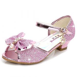 Eleasica Fille Haute Qualité Chaussures de Princesse Elsa Cendrillon Paillettes Sandales Argenté Bleu Doux Halloween Noël Anniversaire Ballerine à Talon Déguisement Size 26-38 17.5-23.5cm Cosplay (Eleasica, neuf)