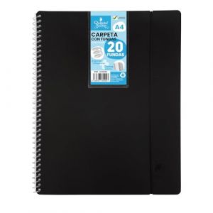 Quichotte Paper World Classeur à spirale flexible avec 20 pochettes, transparentes lisses, A4, couverture en plastique résistant, pour bureau, école, personnel - Noir (MaxiDescuento Market, neuf)