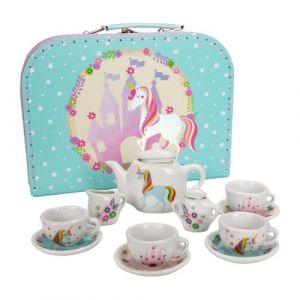 GICO CH12102 Service à thé pour enfant avec coffret de jeu en porcelaine 13 pièces Motif licorne (GICO Spielwaren-Vertrieb GmbH, neuf)
