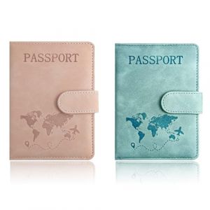 KEWUF Porte Passeport, Protège Passeport avec Bloqueur RFID, Housse de Passeport en Cuir PU, Porte Passeport Voyage pour Passeports, Cartes de Crédit, Cartes d'Identité (2 Pièces, Rose, Bleu) (VicFENG001, neuf)