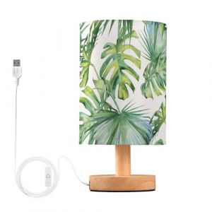Mnsruu Lampe de chevet jungle tropicale avec feuilles de palmier vertes Lampe de chevet LED Lampe de bureau Abat-jour en tissu Petite lampe pour chambre à coucher Salon (ampoule incluse) (UHONEY, neuf)
