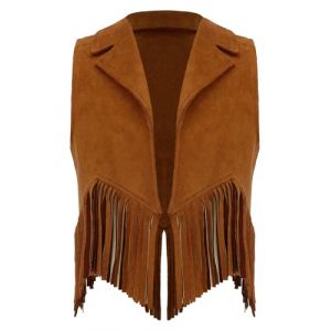 TTAO D&eacute;guisement Cowboy Enfant Fille Gilet de Cow-girl sans Manches Gilet Western &agrave; Franges en Daim Costume Carnaval Halloween Mascarade Costume Jeux de R&ocirc;le 5-16 ans Marron 9-10 ans (TTAOSHOP EU, neuf)