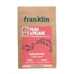 Franklin Protéinée – Croquettes Chien – 15kg – 70% de Saumon – Mono-Protéine - sans Céréales – Peau et Pelage – Forme Ronde 18mm – Saumon, Truite, Persil (Franklin Pet Food, neuf)