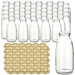 gouveo lot de 60 bouteilles de jus 250 ml avec bouchon à vis doré - bouteille en verre 0,25 l avec bouchon TO43 - bouteille vide pour jus, smoothie, limonade (SF250G) (flaschendiscount, neuf)