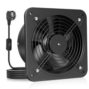 HG Power Extracteur d'air 250mm - 1680m³/h Salle de Bain Silencieux avec Clapet antiretour, Interrupteur, Prise, 74.5W Ventilation industriel pour Fenêtre Mural Plafond VMC, Noir (GQ-Direct, neuf)