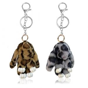2PCS Adorable Porte-clés Lapin en Pluh,Clés En Fausse Fourrure Porte Clés Mignon En Peluche Lapin Porte,Décoration de Pompon en Peluche (Brun et gris) (XL LONG TRADE LTD, neuf)