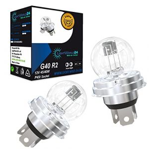 LIGHTWORLD24 Lot de 2 ampoules halogènes Bilux 12V 45/40W P45t R2 G40 – Ampoule phare avant pour moto, scooter, voiture – Lampe de rechange haute performance (Light-World-24, neuf)