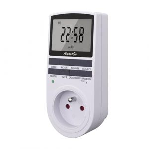 Awootsv Prise Programmable Digitale Minuterie Numérique minuteur prise electrique timebird timer Journalier/Hebdomadaire Programmateur Prise Electrique avec Ecran LCD et Mode Aléatoire Antivol, 1 Pack (Watt-save, neuf)